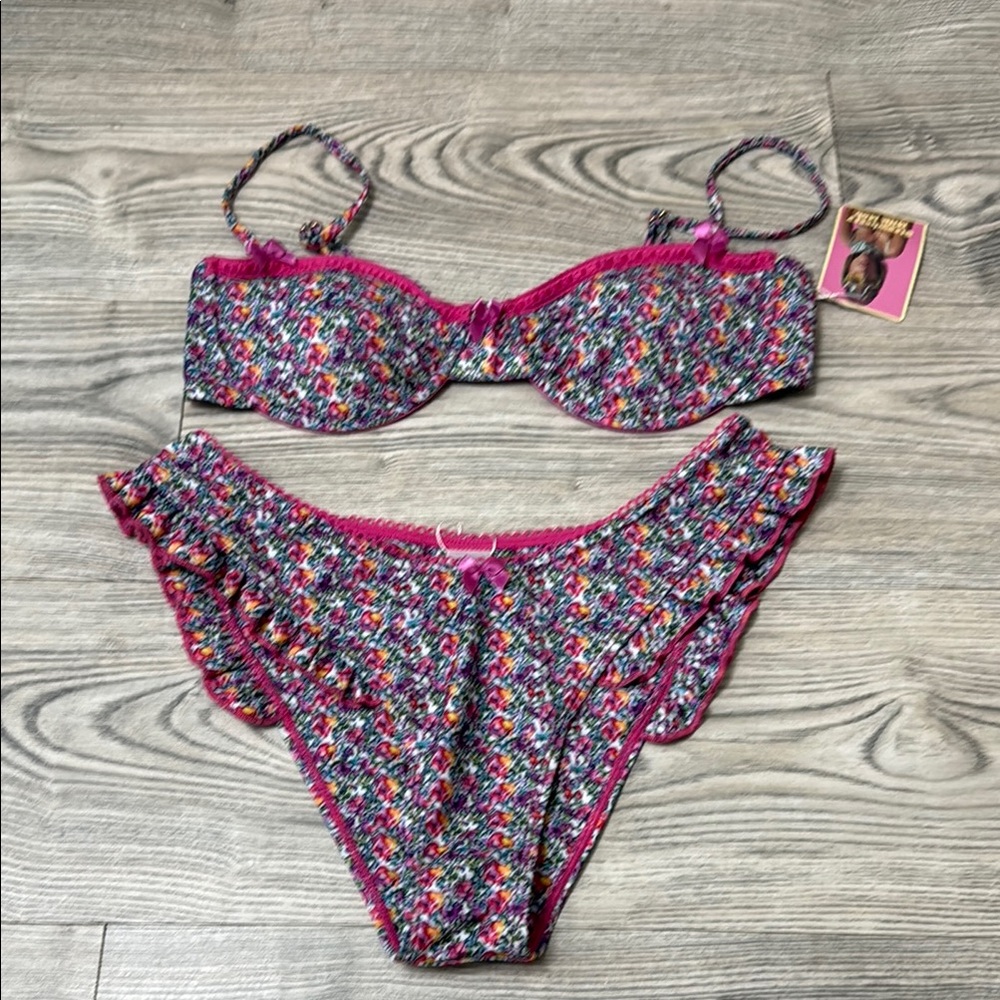 Floral Bikini Set with Pink Accents